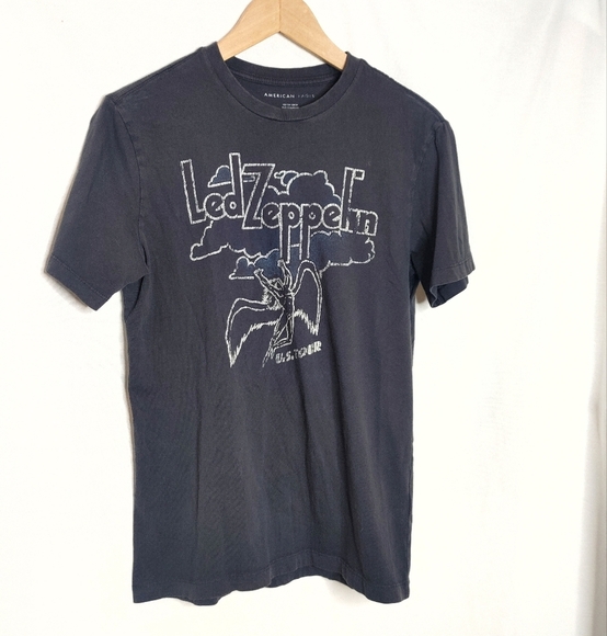 American Eagle Led Zeppelin Graphic Band Tee Short Gray White Crew Neck XS - Picture 4 of 6